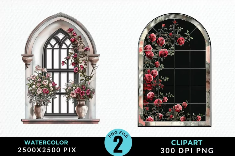 Watercolor Valentines Window Clipart