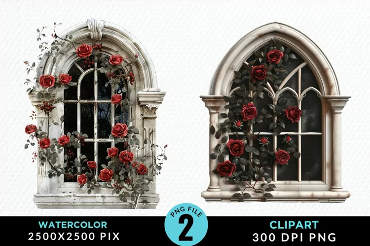 Watercolor Valentines Window Clipart