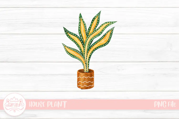 Watercolor Variegated Plant in Pot