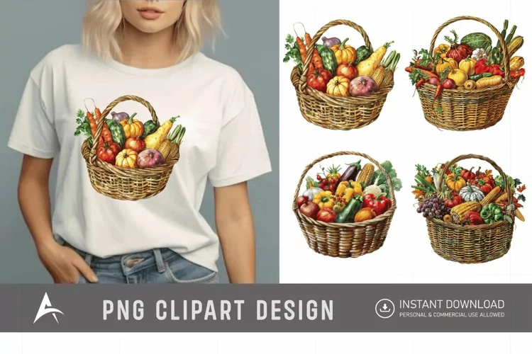 Watercolor Vegetable Baskets Clipart