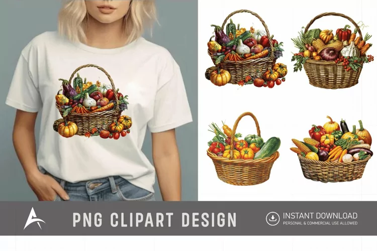 Watercolor Vegetable Baskets Clipart