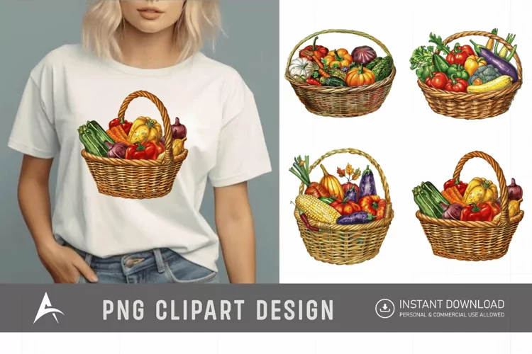 Watercolor Vegetable Baskets Clipart