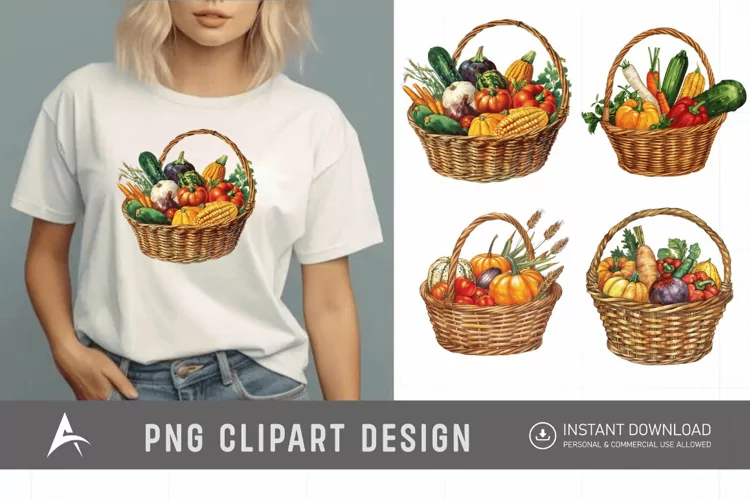 Watercolor Vegetable Baskets Clipart