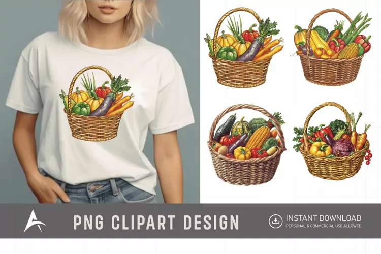 Watercolor Vegetable Baskets Clipart