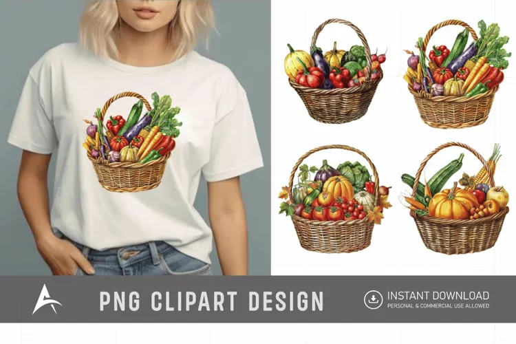 Watercolor Vegetable Baskets Clipart