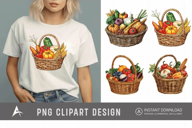 Watercolor Vegetable Baskets Clipart