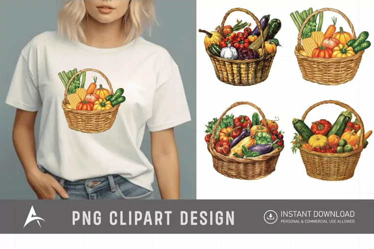 Watercolor Vegetable Baskets Clipart