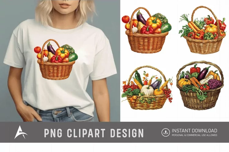 Watercolor Vegetable Baskets Clipart