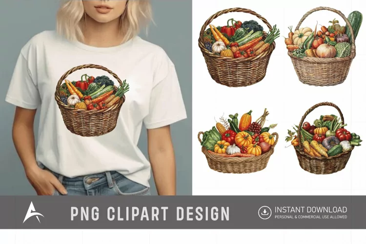 Watercolor Vegetable Baskets Clipart