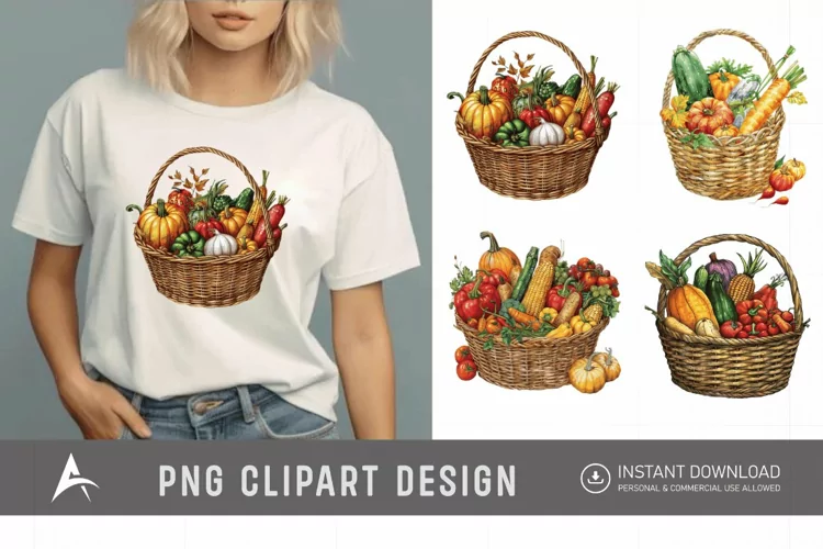 Watercolor Vegetable Baskets Clipart
