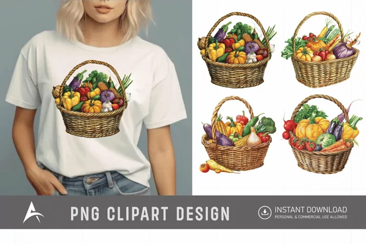 Watercolor Vegetable Baskets Clipart