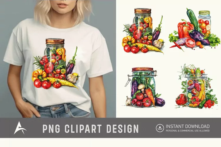 Watercolor Vegetables Jarful Joy Clipart