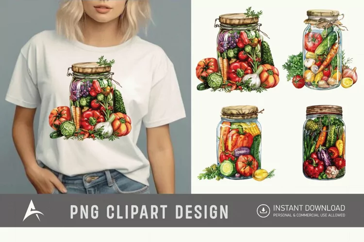 Watercolor Vegetables Jarful Joy Clipart