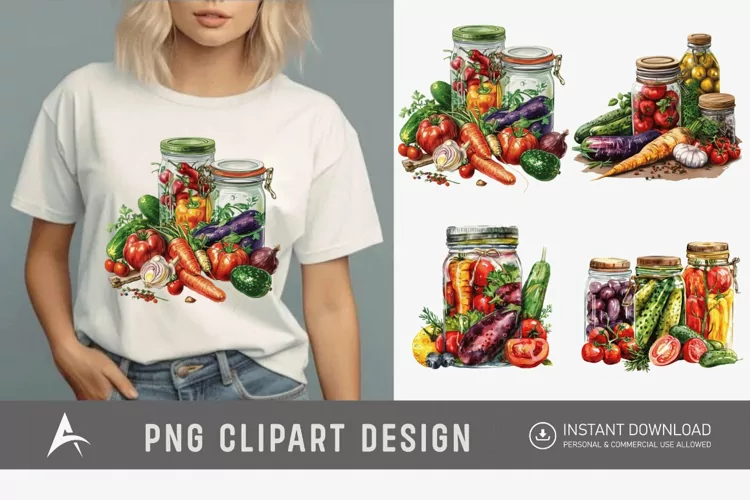Watercolor Vegetables Jarful Joy Clipart
