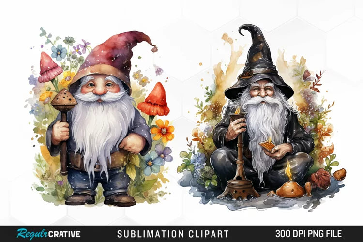 Watercolor Vicar Gnome Art Clipart