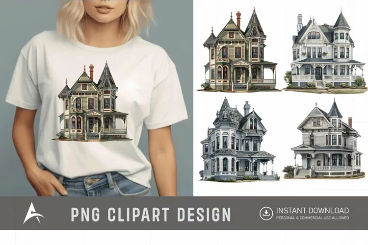 Watercolor Victorian House Clipart
