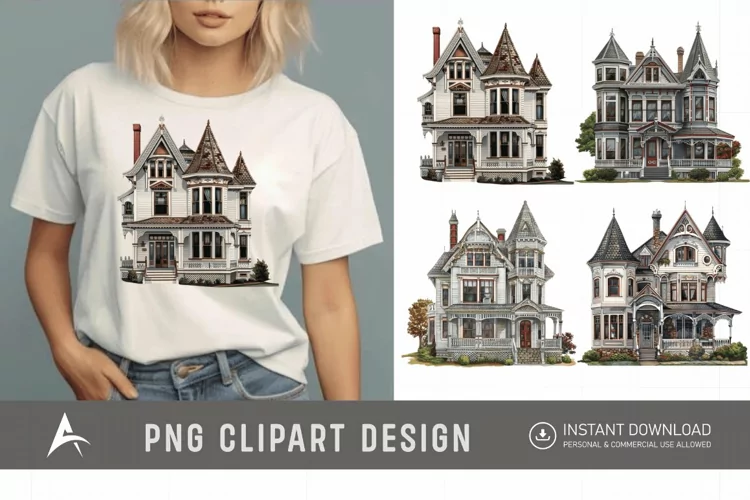 Watercolor Victorian House Clipart