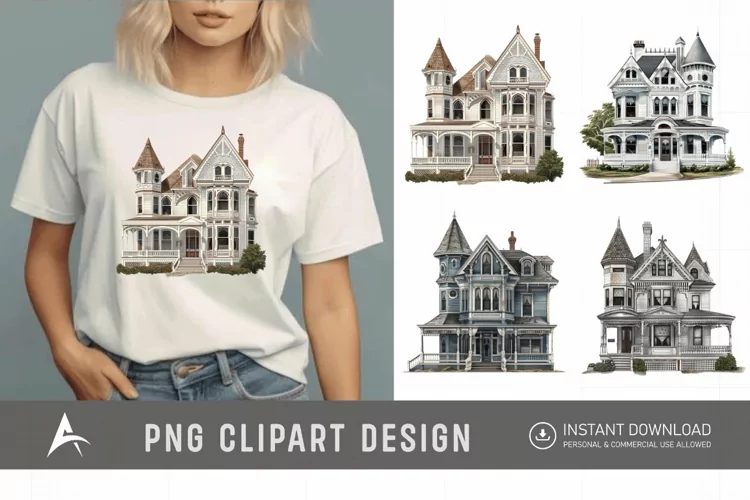Watercolor Victorian House Clipart
