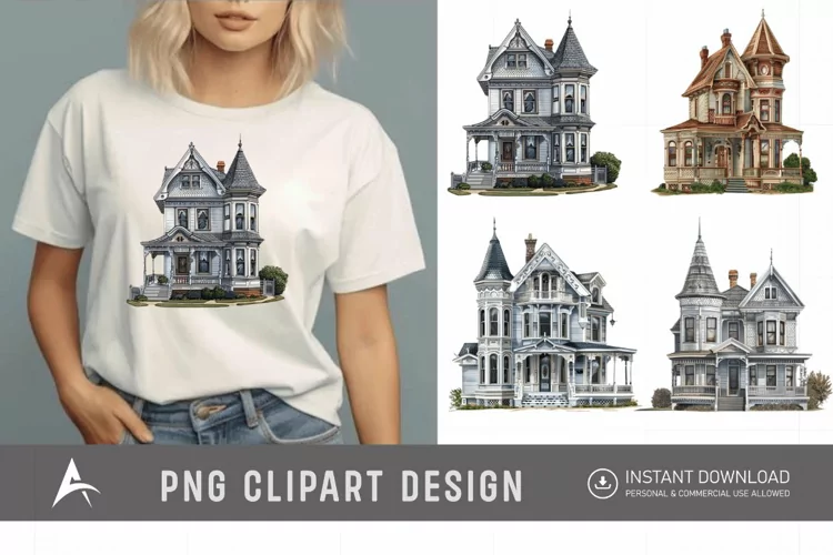 Watercolor Victorian House Clipart