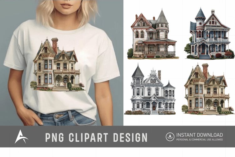 Watercolor Victorian House Clipart