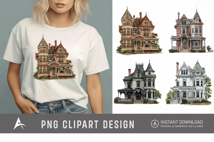 Watercolor Victorian House Clipart