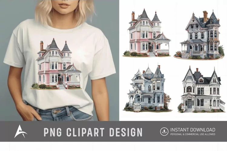 Watercolor Victorian House Clipart