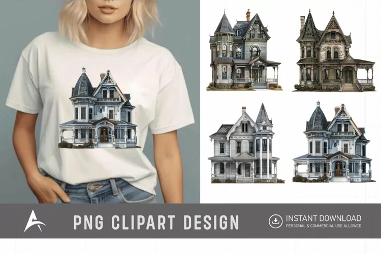 Watercolor Victorian House Clipart
