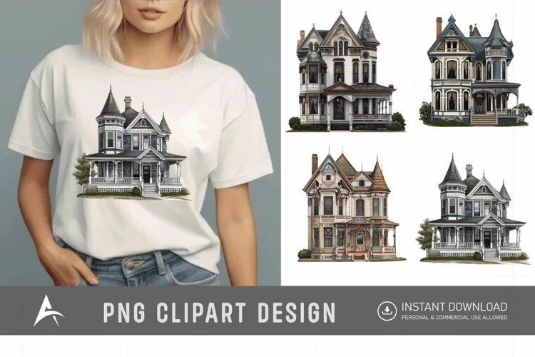 Watercolor Victorian House Clipart