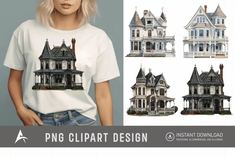 Watercolor Victorian House Clipart