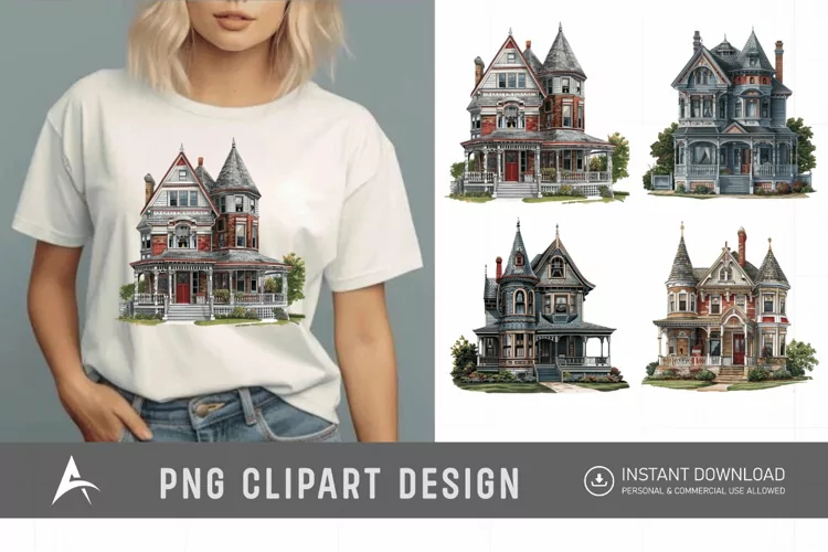 Watercolor Victorian House Clipart