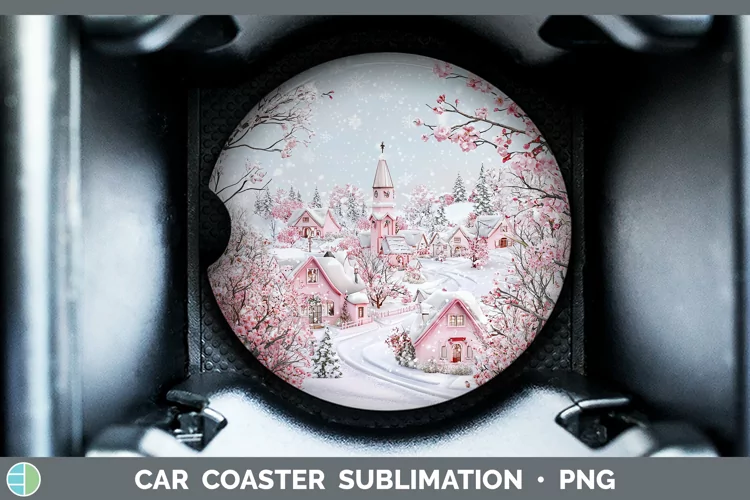 Watercolor Village Car Coaster Sublimation Designs