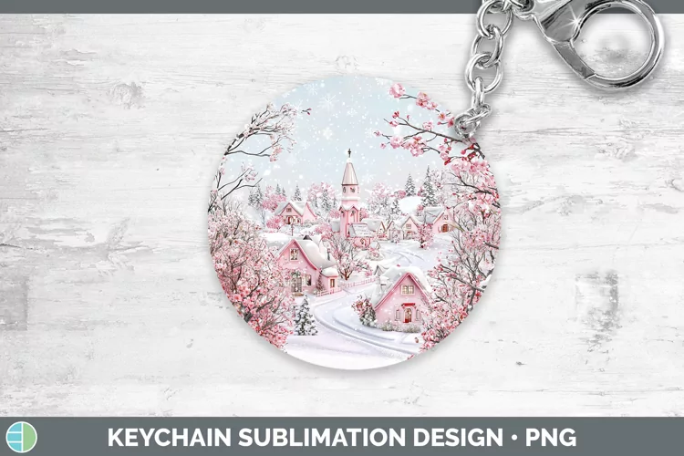 Watercolor Village Keychain Sublimation Keyring Designs