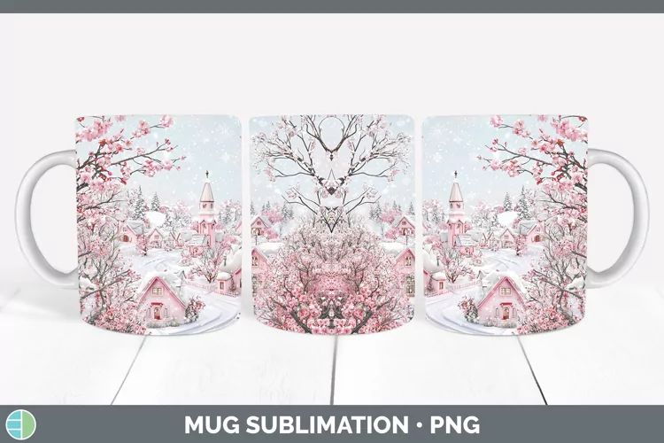 Watercolor Village Mug Wrap Sublimation Coffee Cup Designs