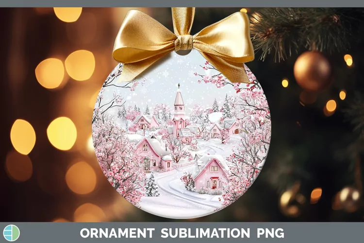 Watercolor Village Ornament Sublimation Bauble Designs