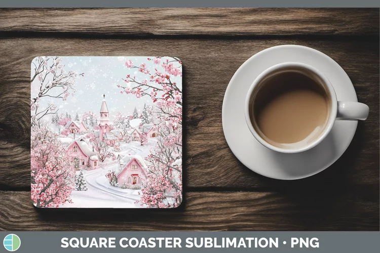 Watercolor Village Square Coaster Sublimation Coaster Design