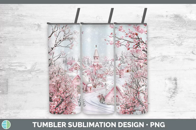 Watercolor Village Tumbler Sublimation 20 oz Skinny Tumbler