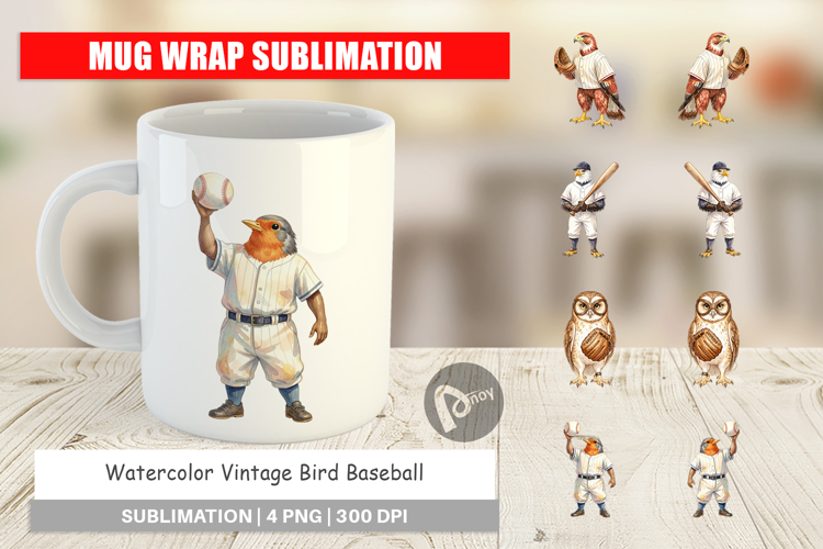 Vintage Bird Baseball Mug Wrap