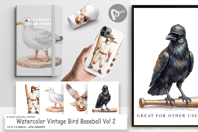 Vintage Bird Baseball Digital Paper