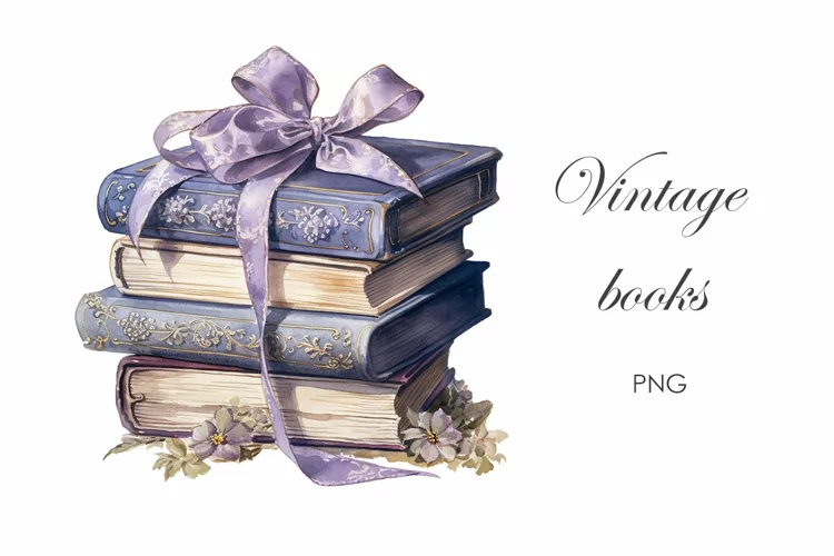 Watercolor Vintage book illustration. Romantic clipart