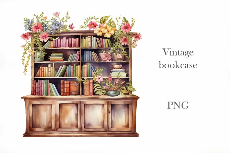 Watercolor Vintage bookcase sublimation