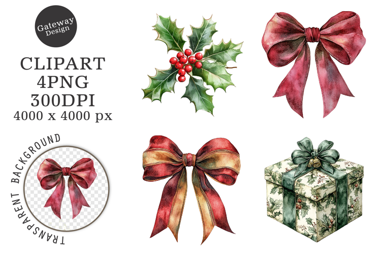 Watercolor Vintage Christmas Clipart