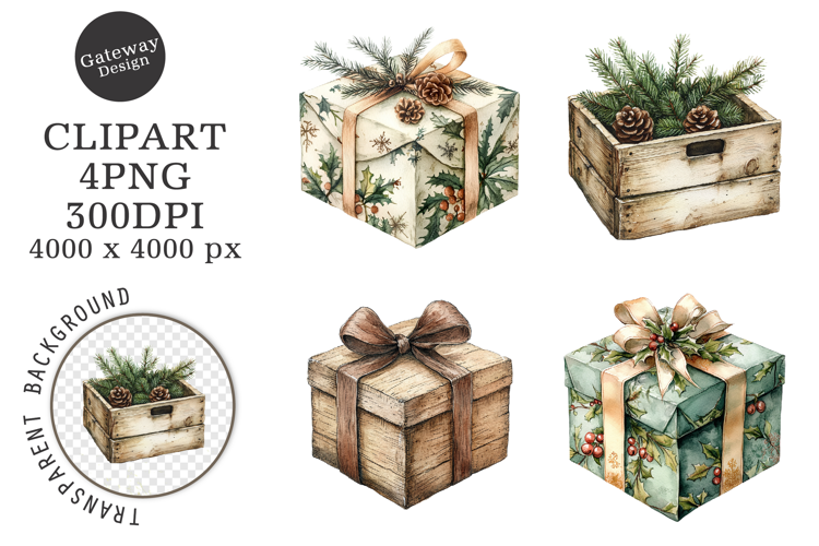 Watercolor Vintage Christmas Clipart