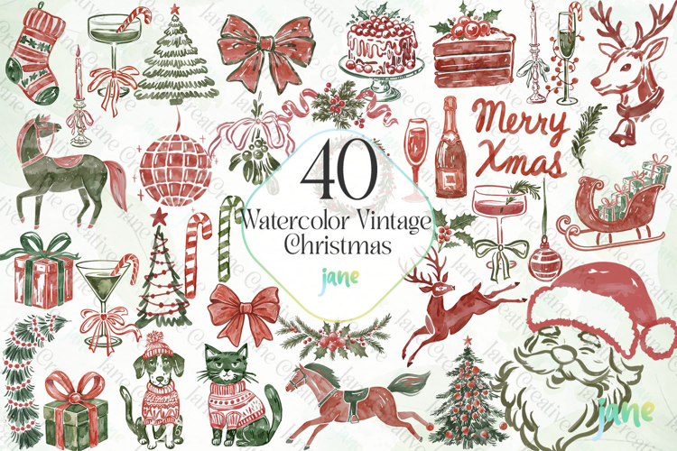 Watercolor Vintage Christmas Sublimation