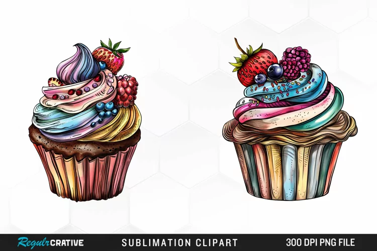Watercolor Vintage Cupcake Illustration PNG Clipart