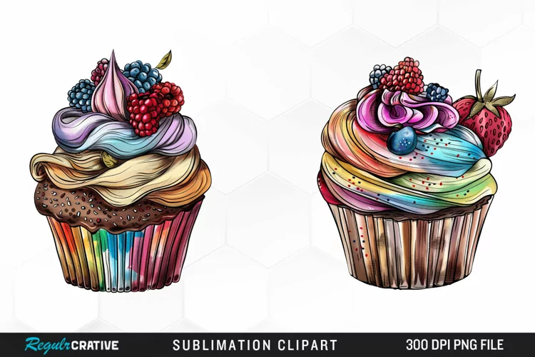 Watercolor Vintage Cupcake Illustration PNG Clipart