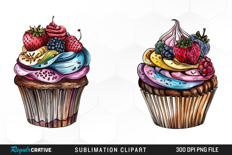 Watercolor Vintage Cupcake Graphics Clipart example image 1