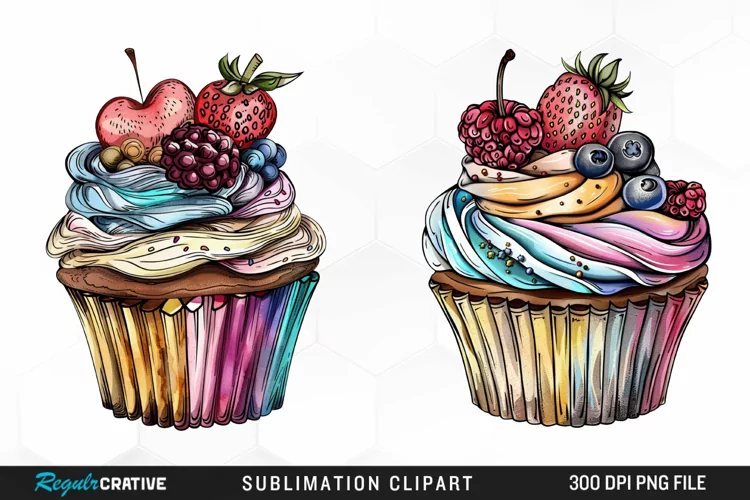 Watercolor Vintage Cupcake Illustration PNG Clipart