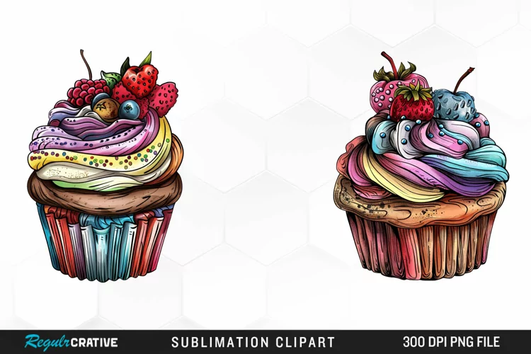 Watercolor Vintage Cupcake Graphics Clipart