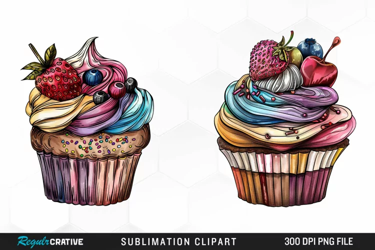 Watercolor Vintage Cupcake Illustration PNG Clipart