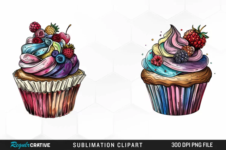 Watercolor Vintage Cupcake Illustration PNG Clipart